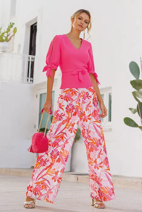 Ensemble habillé pantalon rose imprimé