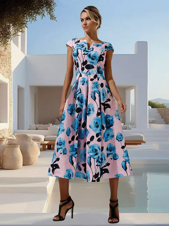 robe imprimée avec couleurs acidulées bleu et rose